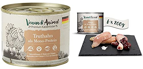 Venandi Animal Premium Nassfutter für Katzen, Truthahn als Monoprotein, 6 x 200 g, 1.2 kg & Premium Nassfutter für Katzen, Huhn als Monoprotein, 6 x 200 g, 1.2 kg