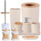 SLDIYWOW Badzubehör-Set, 9-teiliges Badzubehör mit Tablett, Mülleimer, Lotionsflaschen, Zahnbürstenhalter, Zahnbürstenbecher, Seifenschale, WC-Bürste und Q-Tip-Haltern für Badezimmer