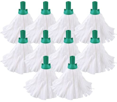 Avern Exel Mop Heads BIG White Push Socket Fit Mop Heads (Pack Of 10) Disposable Super Absorbent Heavy Duty Mops - Colour Coded - Robert Scott (Green (10 Pack))
