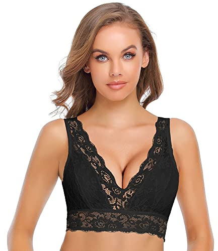 SHEKINI Spitzen BH Damen Ohne Bügel Bralette Spitzen Bustier mit Abnehmbare Gepolstert V-Ausschnitt Sexy Crop Top Spitzenunterwäsche Frauen