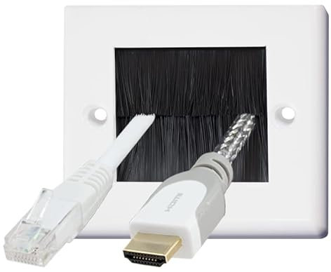 Auline Black Brush White Surround Single 1 Gang Wall Outlet Cable Entry Plate Tidy Mount Face Plate Wall Plate (1)
