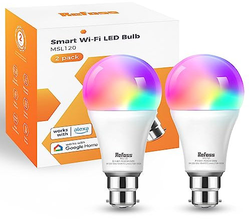 Refoss Smart Light Bulb Alexa b22 Bayonet WiFi Led Bulb 9W with Colour Changing Light, 810LM Dimmable (Warm/Cool) Smart Bulbs Works with Alexa(Echo and Echo Dot), Google Home - 2 Packs