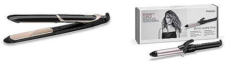 BaByliss ST393E Plancha de pelo profesional, iónica, placas flotantes extra largas de cerámica & C325E Tenacilla de pelo de 25 mm, 10 ajustes de temperatura
