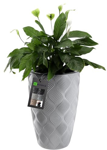KADAX Blumentopf mit Einsatz und Griffen, Pflanzkübel aus Kunststoff in 5 Größen, UV-Resistenter Topf, Wetterbeständige Pflanzvase hoch, Topf mit 3D Effekt (grau hoch)