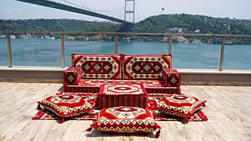 Orientalische Schnittsofas, arabisches Bodensofa-Set, Gartenpalettensofa, Puffs, türkisches Bodensofa, Outdoor-Sofa, Sofabezüge (Sofa + Teppich, 4'' Dicke (10 cm))