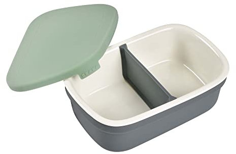 BÉABA, Lunchox, Boite à Lunch, Bentos, Repas Bebe, Boite à Goûter/Repas en Céramique, Housse en Silicone, Matériaux Sain, Compatible Four, Micro-onde, 540ml, Mineral/Vert sauge