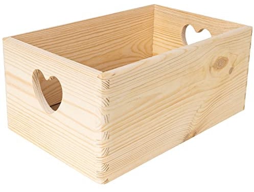 Creative Deco Große Holzkiste Obstkiste Korb | 30x20x13cm (+/-1cm) | Herzförmigen Griffen | ohne Deckel | Hölzernen Kasten Unlackiert Holzbox Kiste | Für Dokumente Weihnachten Spielzeuge Werkzeuge