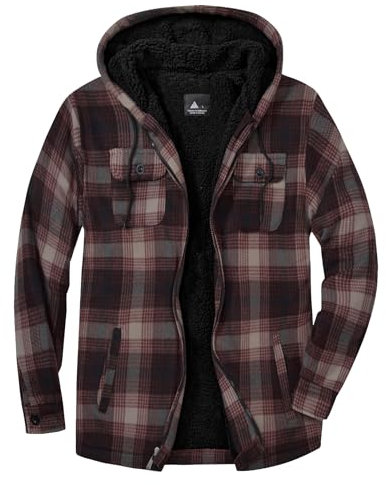 zitysport Hemdjacke Herren Hemd Sherpa Fleece Kariert Gefüttert Kapuzenpullover Fleecefutter Mantel Winter Jacke mit Taschen Flanellhemd Kariertes Männer Sweatjacke mit Kapuze(braun,M)