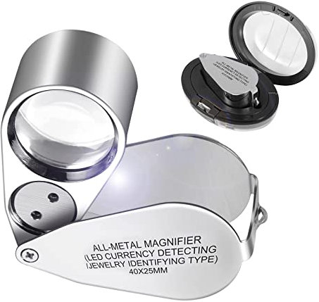 VKI 40X Juwelier Lupe, Edelstahl Einschlaglupe, Taschenlupe für Diamanten Juweliere Münzen Briefmarken, Währung Erkennung, Schmuck Identifikation