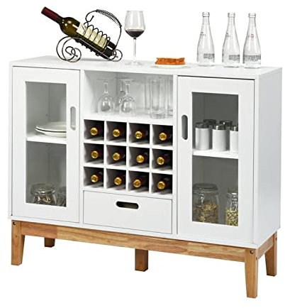 PEVSCO Weinschrank Holzweinerregal Schrank Multifunktion Haus Wein Storage Sideboard Konsole Buffet Weinschrank Weinregal mit Schublade Barschrank