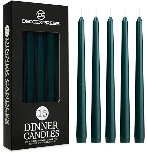 DECO EXPRESS Stabkerzen Set 6er, 10, 15 oder 50er, Lange Brenndauer bis zu 8 Std, Geruchslos(Grün, 15-er Set)