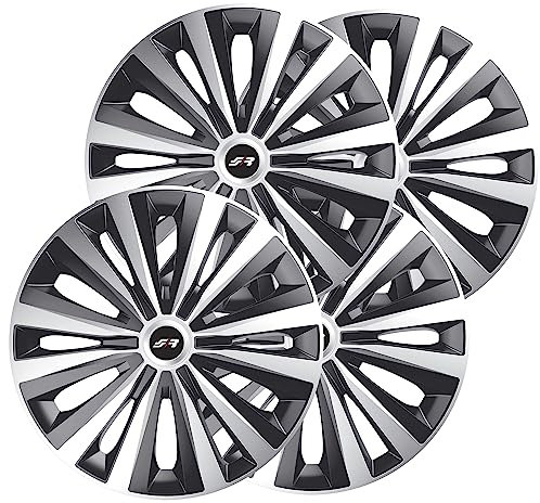 Simoni Racing MUL/14SB 4er Set Universal Multi Silver Black 14 Zoll Radkappen Radzierblenden Radkappen Grau und Schwarz