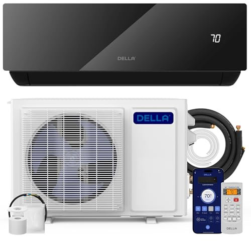 DELLA 12000 BTU Wifi Mini Split Work con Alexa 20 SEER2 raffredda fino a 550 mq, risparmio energetico, split AC e pompa di calore precaricata da 1 tonnellata, nessun sistema inverter