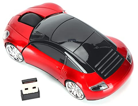 Mouse Wireless, Mouse Cordless 2.4G Portatile a Forma di Auto, Mouse da Gioco Ottico Professionale Ergonomico (Rosso)