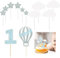 AZWOOD 12pcs Happy 1st Birthday Cake Topper First Baby Happy Birthday Shower Party Supplies ​ Glitter Hot Air Balloon Star White Cloud Single Sided Cake Decoration for Kids Boy Girl
