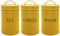 Nobel Set of 3 Kitchen Storage Tea Coffee Sugar Canisters,Storage, Powder Coated Ideal for Coffee Granules, Tea Leaves & Bags & Sugar Cubes (Yellow)