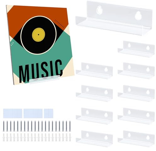 10 Pezzi Espositore Vinili Parete, Supporto Vinile da Parete Scaffale per Dischi in Vinile, Acrilico, 10* 3.5 *3Cm, con Kit di Montaggio, Ideale per L'Esposizione di Dischi, Libri e Cornici