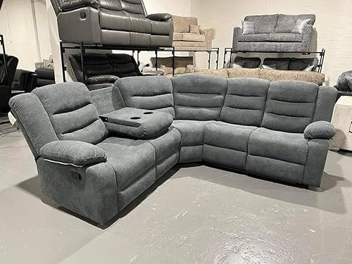 Madrid Fabric Recliner Sofa with Cupholders - 3+2 Seater Sofa Grey (Corner)