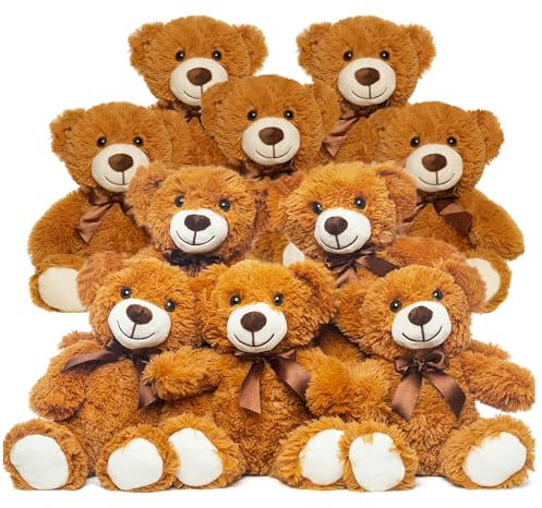 Yeqivo Teddybär gefülltes Tier Plüschtier Geschenk für Kind Freundin, 13.5 Zoll gefüllte Bären für Weihnachten Valentinstag Geburtstag Hochzeitsfeier (Braun, 10 Pcs)