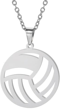 TEAMER Edelstahl-Vollyball-Halskette, zierlicher Volleyball-Anhänger, Armband, Ohrring, modischer Sportball-Schmuck für Volleyball-Liebhaber (Volleyball-Halskette mit Aussparung - Silber)