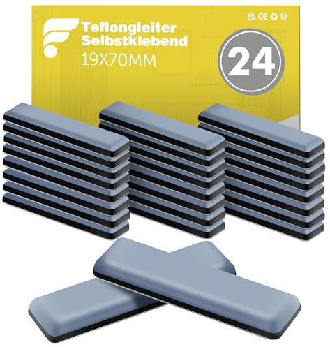 shinfly 24 Stück Teflongleiter Selbstklebend, Möbelgleiter Teflon - 70 x 19 mm (eckig), Stuhlgleiter Teflon - für Glatte Böden und Teppiche