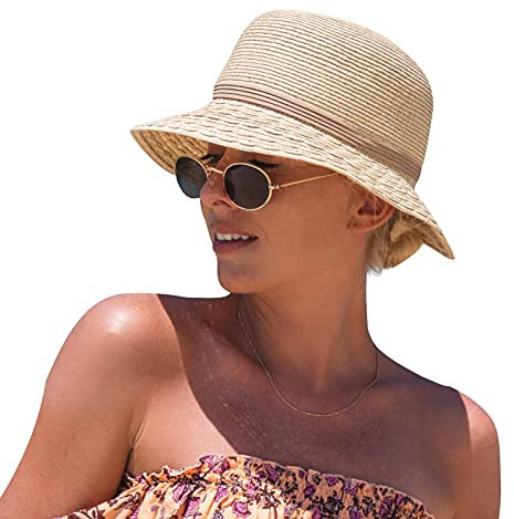 Comhats Chapeau de soleil pliable pour femme - Chapeau de paille pour la plage - Protection UV - Chapeau d'été, 92567_Beige, M