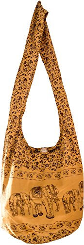CCcollections Umhängetasche aus Baumwolle, große Boho-Hippie-Hobo-Handtasche mit 40 Drucken – Unisex-Umhängetasche (Elephant-Mustard Yellow)