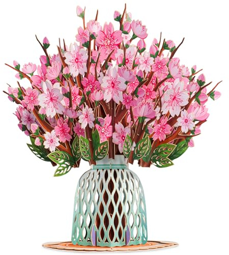 Paper Love 3D Flower Bouquet Mother's Day Pop Up Card, with Cherry Blossom Bouquet Forever Keepsake, Gift for Mothers Day, Birthday, Graduation, Get Well, Thank You, All Occasion - Oversized 10 x 7 Cards - Includes Envelope And Note
