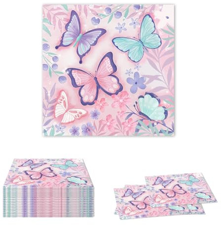 Goiern 20 Stück Blumen Servietten Frühling Deko Frühling Tischdeko Frühling Servietten Voller Schmetterlinge Sommer Tischdeko 33x33cm Papierservietten Geburtstag