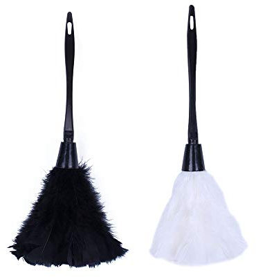 Epodmalx 2Pc Fashion Turkey Feather Duster with Black Plastic Handle Cleaning Tool 35cm Black & White