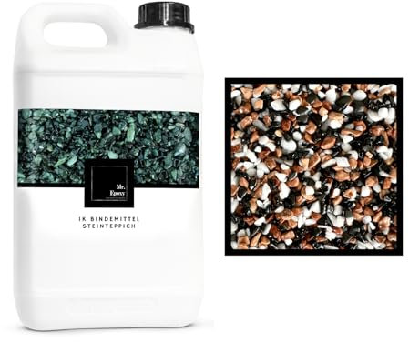 Mr. Epoxy Steinteppich für Außen & Innen Komplettset (25kg Kies + 1,3kg Bindemittel) - UV-Stabil & Geruchsneutral - Buntsteinputz mit Versiegelung als Bodenbelag (Nero e Bianco e Marrone)