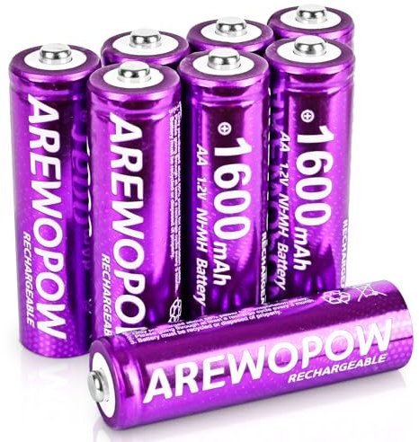 Ni-MH Rechargeable AA Batteries, Pre-Charged 1.2V High Capacity Double A Solar Batteries for Garden Landscaping Solar Lights, String Lights, Home Device (AA-1600mAh-8pack)