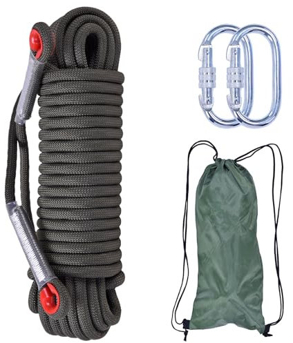 LZ.MZXU Kletterseil 10M 10mm Seil Kletterseil Outdoor Sicherheitsseil Rettungsseil Fallschirm-Seil Nylon Seil mit 2 karabiner für Camping Bergsteigen Outdoor Abenteuer Feuerleiter (Schwarz)