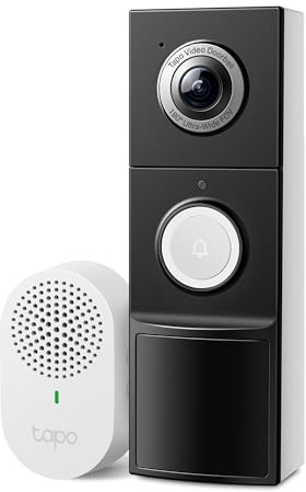 Tapo TP-Link Smart Video Doorbell Camera with Chime, Battery or Wired, 2K QHD Color Night Vison, 180° Ultra-Wide Head-to-Toe View, Ring Call, Smart AI Detection, 2-Way Audio, Up to 512 GB SD, D225