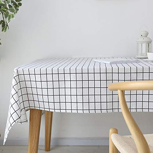 Homxi Nappe Carree Fete 90 W x 90 L CM,Nappe Extérieure Blanc Motif À Carreaux Coton Nappe Salon Moderne