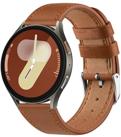 Leather Straps for Samsung Galaxy Watch 7/6/5/4 40mm 44mm Watch 5 Pro 45mm/Watch 6 Classic 43mm 47mm/Watch 4 Classic 42mm 46mm/Watch FE 40mm/Watch 3 41mm/Watch Active 2 (Brown)