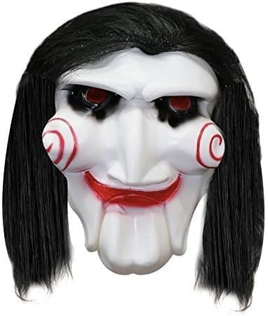 The Tie Co Unisex Billy Halloween Mask with Hair - Jigsaw-Inspired Horror Party Mask, Durable Plastic for Scary Costume Events