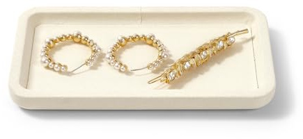 Oirlv Elegant Beige Jewellery Tray Microfiber Jewellery Storage & Display Tray (18x10x1.5cm) for Rings, Watches & Earrings Organiser for Dressers, Bedside Tables