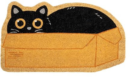 Fisura – Außen-Fußmatte Katzenkiste“ aus Kokosfaser mit Rutschfester PVC-Unterseite. Fußmatte in origineller Form. Katzen-Fußmatte. Handbemalt. Maße: 70 cm x 40 cm, Katze, Schwarz