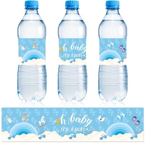 NQEUEPN 50 Stück Babyparty-Wasserflaschenetiketten, Wasserdichte Dekorative Wasserflaschenetiketten Wasserflaschenverpackungsaufkleber für Babyparty Partydekorationen (Jungenstil 2)