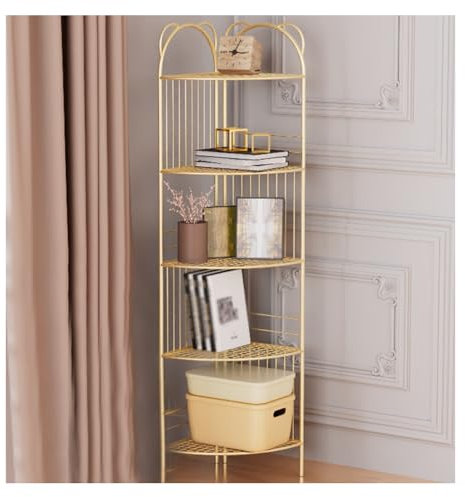 LYHXYLFT Eckbücherregal, Eckschrank, Eckbücherregal Mit Einzigartiger Form, Bücherregal for Home-Office Und Schlafzimmer, Balkon, Starke Struktur, Nicht Leicht Zu Beschädigen(Gold)