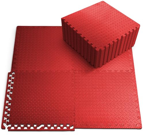 KAYMAN 8 Pack (60x60 cm) Gym Floor Nonslip Mats, Interlocking, EVA Foam Exercise Floor Tiles for Home Workouts, Studio, Weights, Exercise and Yoga, Red