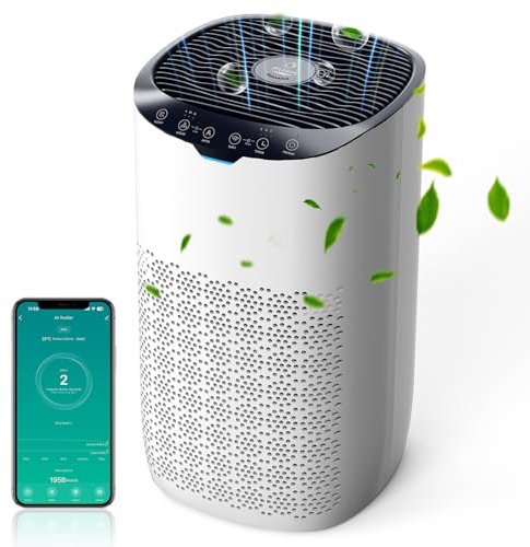 GOAMGE Purificador de Aire para Hogar de 120 ㎡, CADR 300 m³/h, APP Control, Control por Voz, Indicador de Calidad del Aire y Auto Modo, Previene el Polen, el Polvo y el Pelo de Mascotas