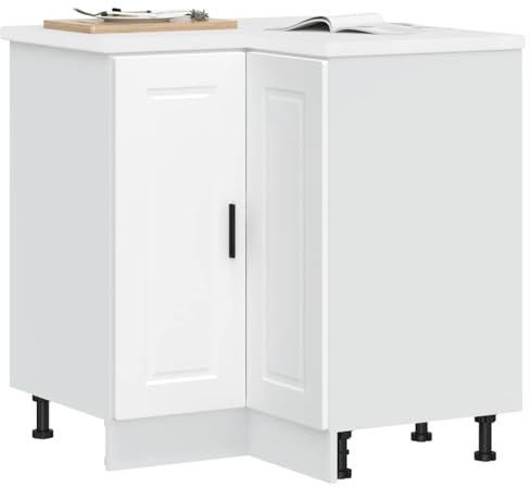 Myheimly Küchenschrank Holzwerkstoff,hoher Küchenschrank, Schrank,Küchenzeile,Schrank Küche,Einbauküche Küchen-Eckunterschrank Porto Weiß Holzwerkstoff