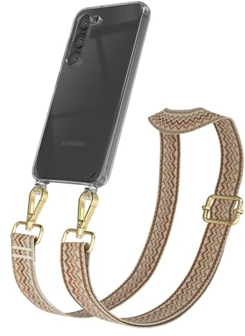 EAZY CASE Handykette - Verstellbares Taschenband kompatibel mit Galaxy S23, Schulterriemen, Handykordel mit Silikon Hülle, Umhängetasche, Beige Braun Gold