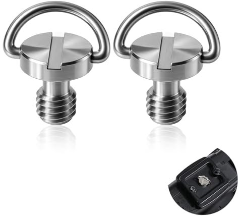 EUYKQNOI 2 Piezas Tornillo 1/4 para Cámara, Acero Inoxidable con Anillo D, Compatible con Trípodes, Monopiés y Placas de Liberación Rápida - Accesorio Fotográfico Profesional