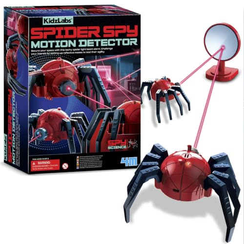 4M KidzLabs Spider Spy Motion Detector, STEM Science Security Kit | Sensor Activation, Detects Movement Across Laser-like Beam