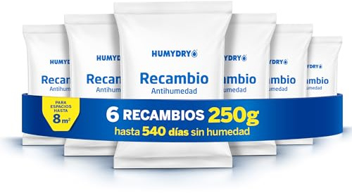 HUMYDRY - Feuchtigkeitsabsorber Nachfüllpack 6x250g – Pack mit 6 Beuteln für Luftentfeuchter – Kompatibel mit HUMYDRY Compact 250g Geräten – Für Räume bis 8m² – Neutrales Aroma