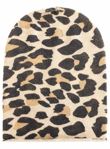 Zwillingsherz 100% Kaschmir Umschlag-Mütze mit Leo-Muster – Strickmütze – Hochwertige Wintermütze One Size – Weiche & warme Beanie für Damen – Premium Qualität für Herbst, Winter & Frühling