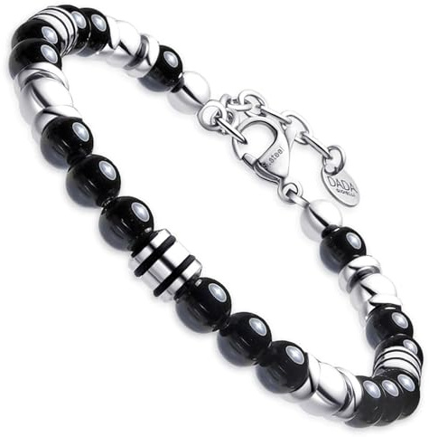 Dada Gioielli Bracciale Uomo Pietra Naturale 6mm Acciaio Inossidabile | Onice, Sodalite, Occhio di Tigre, Ossidiana Nera, Diaspro Rosso, Turchese